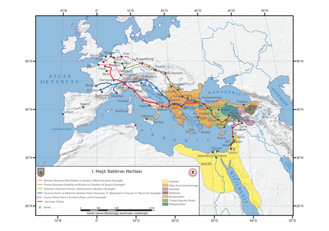 I. Haçlı Saldırısı haritası