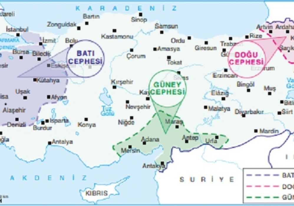 Kurtuluş Savaşı'nda Doğu, Batı ve Güneydeki Cepheler